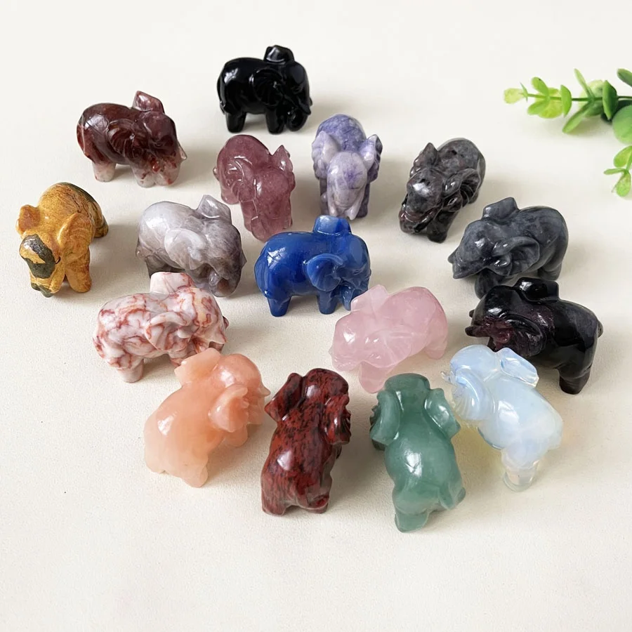 5cm Natural Mixed Stone Elephant Statue Carved Gemstone Crystal Figures Crystal Elephant Statue For Home Decoration