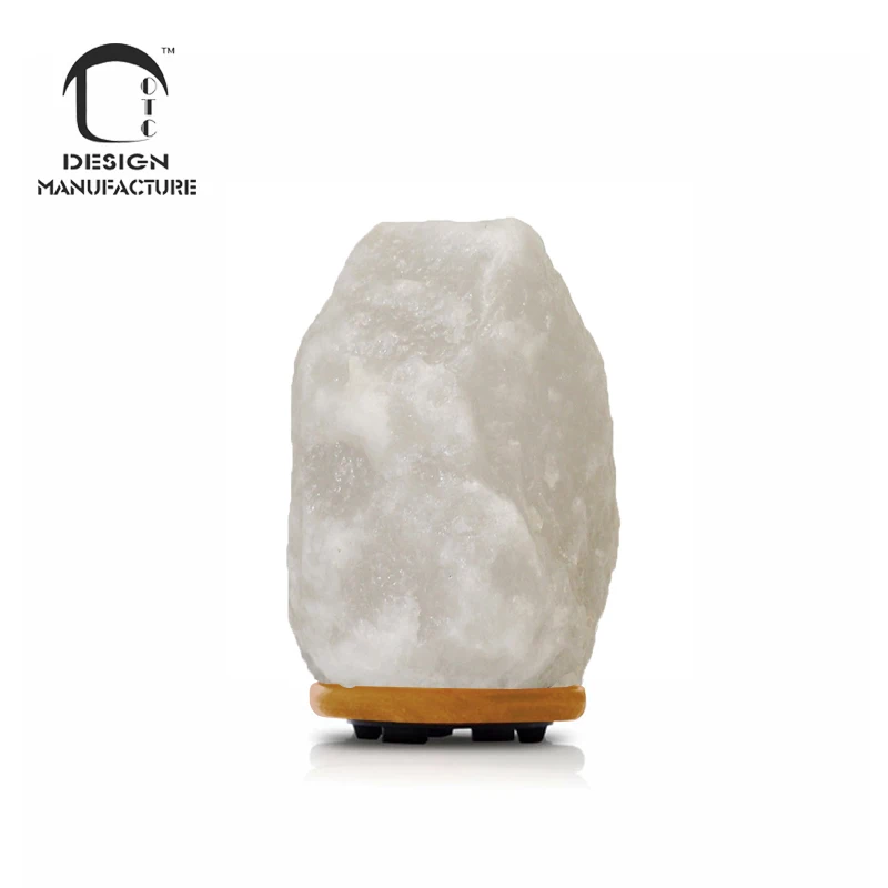 Factory high quality home decor pure and natural white  Himalayan salt lamp with wooden base