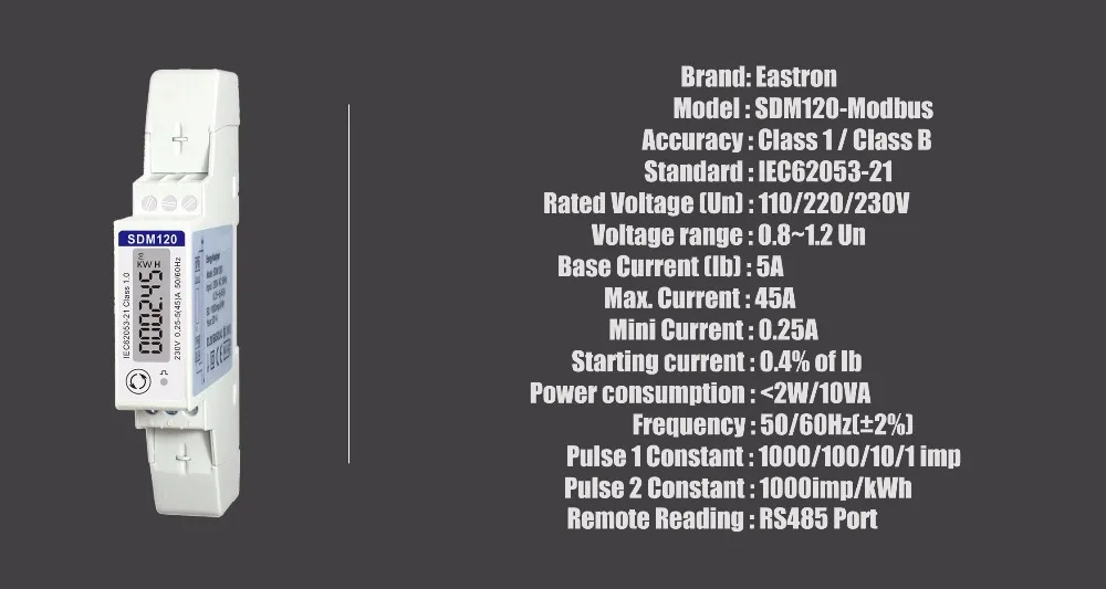 SDM120-series Monophase Digital Display 50/60Hz RS485 Modbus Smart Electric Energy Meter