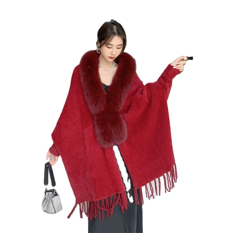 Embroidered Shawl Hijab British Women Long Women Poncho mink knitting with Tassel Wedding Fur Shawl