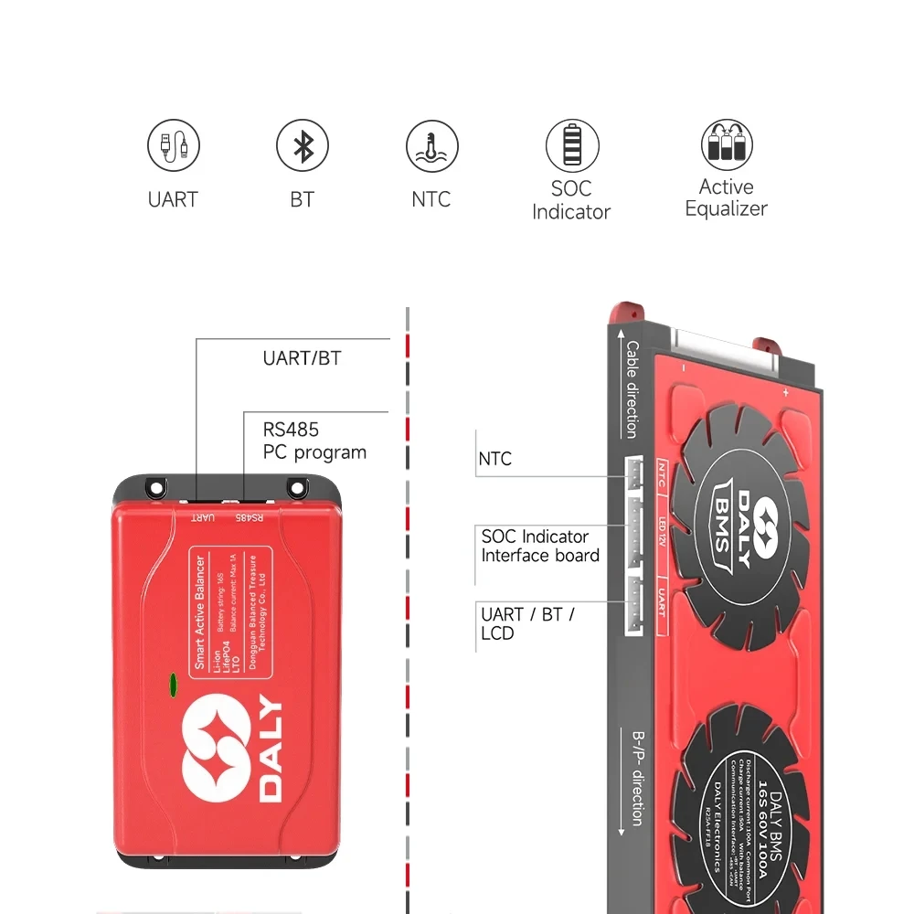Daly Smart lifepo4 BMS K board 4S 12V 7S 8S 24V 16S 48V Li-ion 3S 12V 6S 7S 24V 100A 60A 40A BMS For 18650 BATTERY PACK