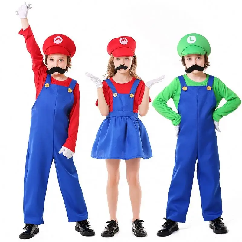 Hot Halloween Cosplay Louis Game Stage Costumes Plumber Overalls Child Super Mario Bros Costumes