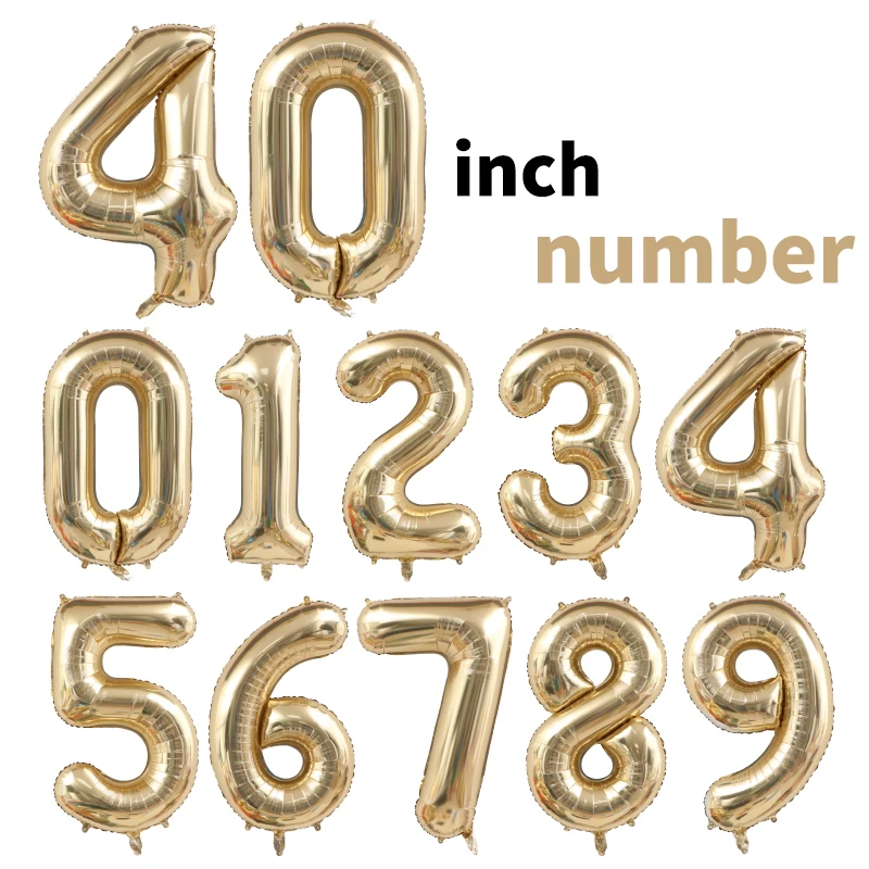 White Gold Birthday Party Decorations Happy Birthday Foil Number Shape Balloons 40 Inch