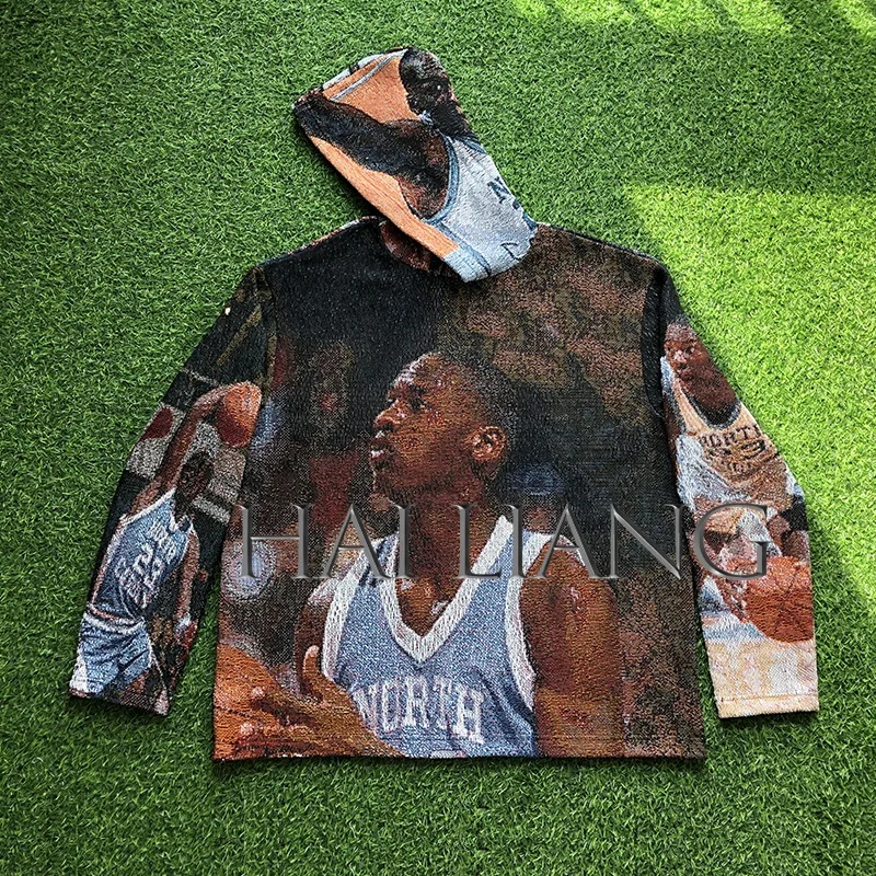 Custom Tapestry Hoodies Manufacturers For Tapestri Clothing Fashion Basketball Streetwear Woven Blanket Hoodie Men