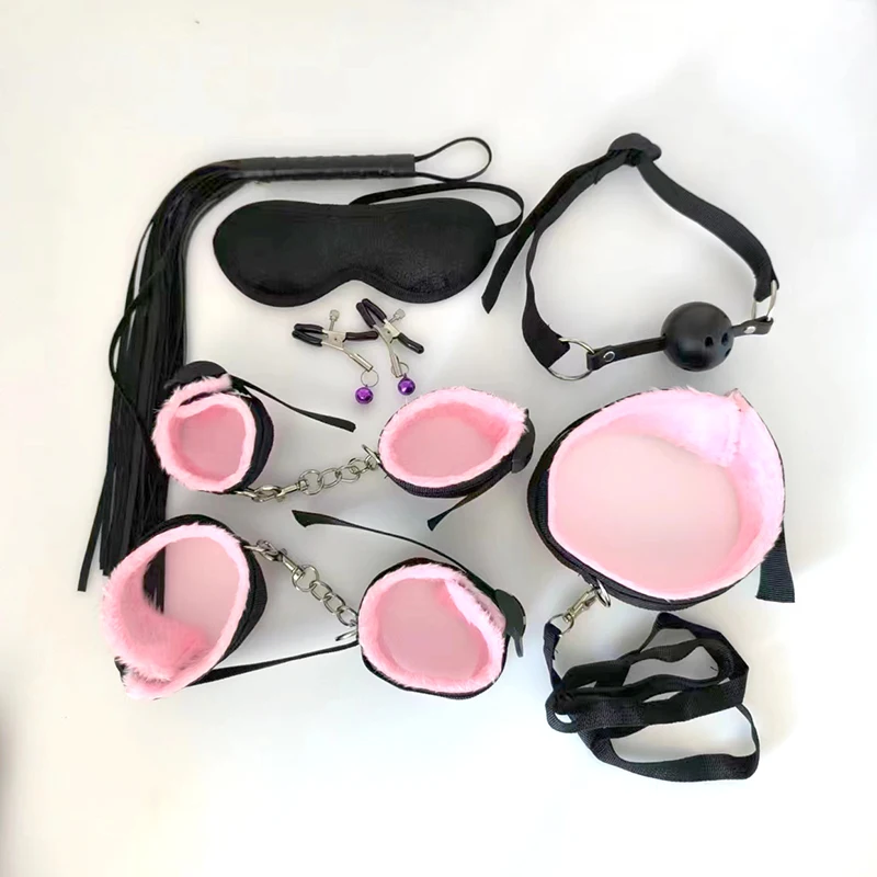 4 colors 7 PCS Plush SM Toys Adjustable Neck and Leg Loop Sex  Bed Restraints Tied Down Wrist and Ankle  BDSM bondage Kit