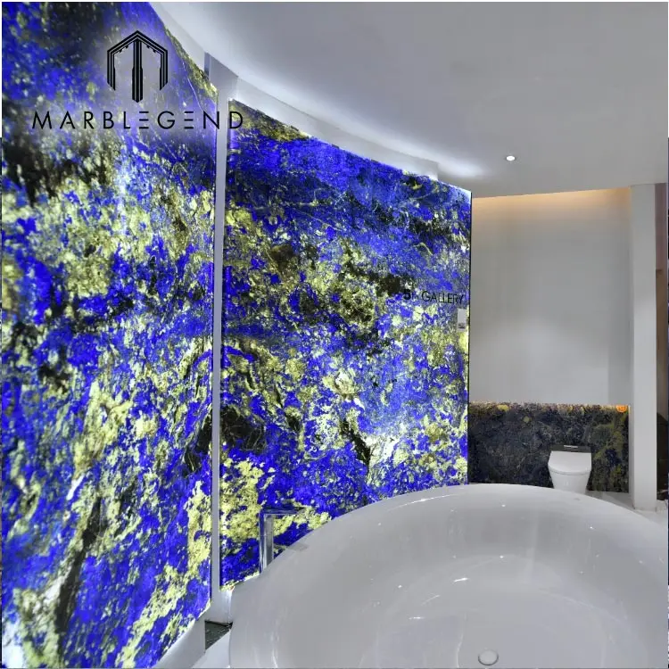 Luxury Villa Decor Natural Stone Bolivian Blue Granite Slabs Backlit Panel Azul Bahia Granite