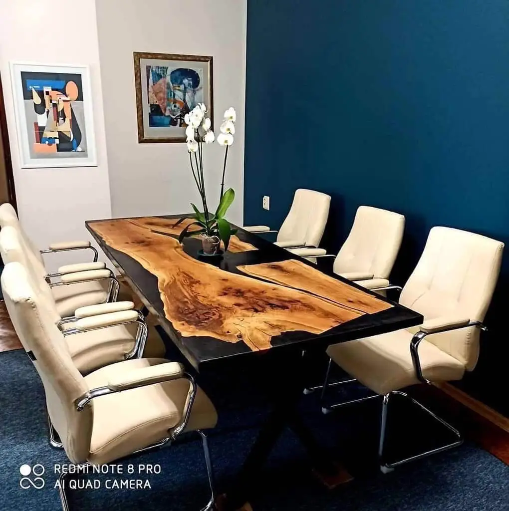 Factory Wholesale Epoxy Meeting Table For Office Furniture In Black Resin With Black Metal Table Legs By Custom Order