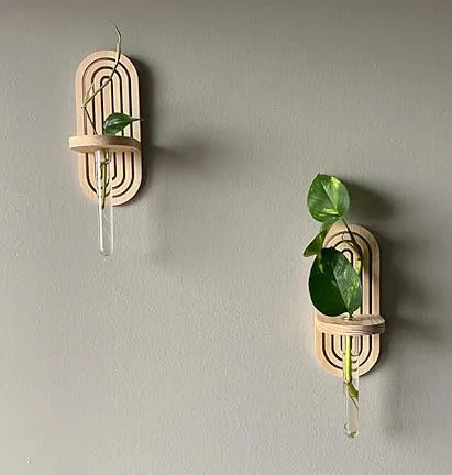 Plastic Wall Hanging Planter Tubes with Wooden Holders 4 Set Separate Wall Mounted Propagation Plant Station