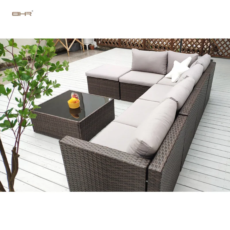 BHR 7 Piece Wicker Rattan Furniture Garden Sofa Weave Rattan Outdoor Sofa Set