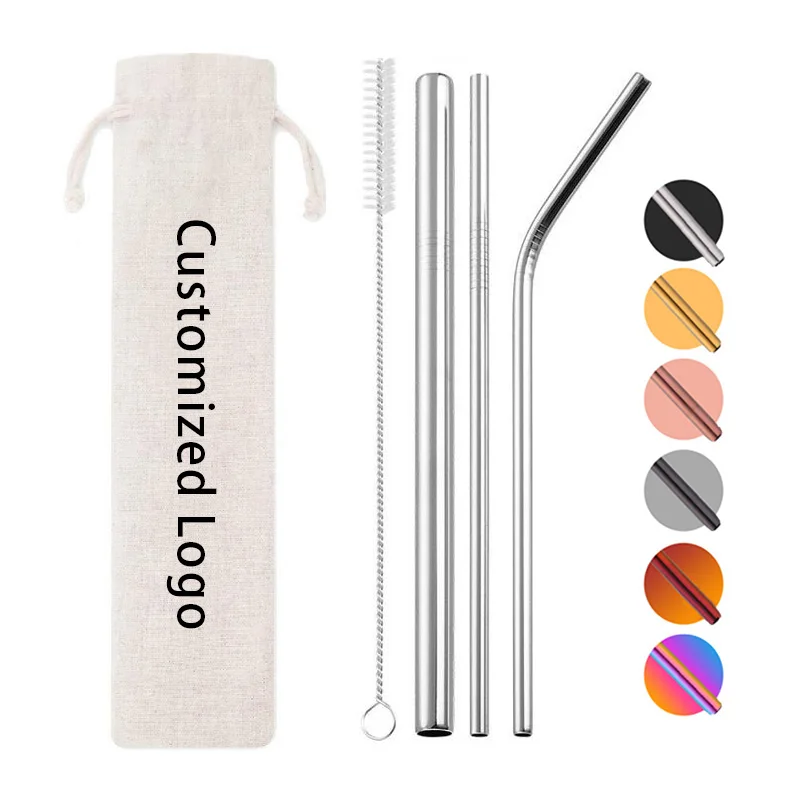 Заводские поставщики экологически чистые горячие продажи из нержавеющей стали оптовая продажа металлические соломинки с сумкой индивидуальный логотип набор соломинок для питья