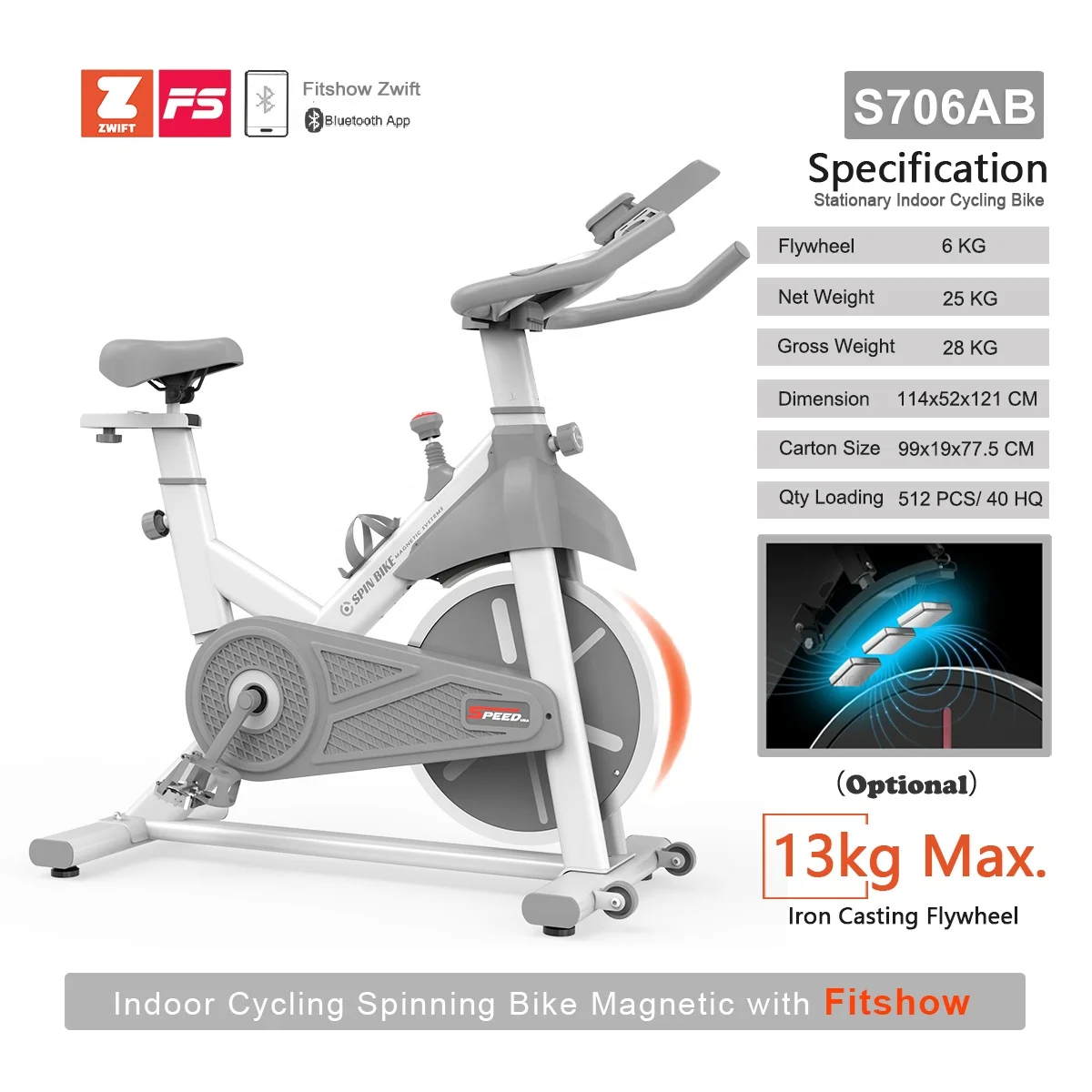 Home Fitness Equipment Bicicletas Spinning, Magnetic Spin Indoor Cycling Bike Stationary with Zwif