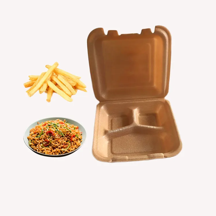 3 compartments large capacity biodegradable lunch food packaging box food container with compartment