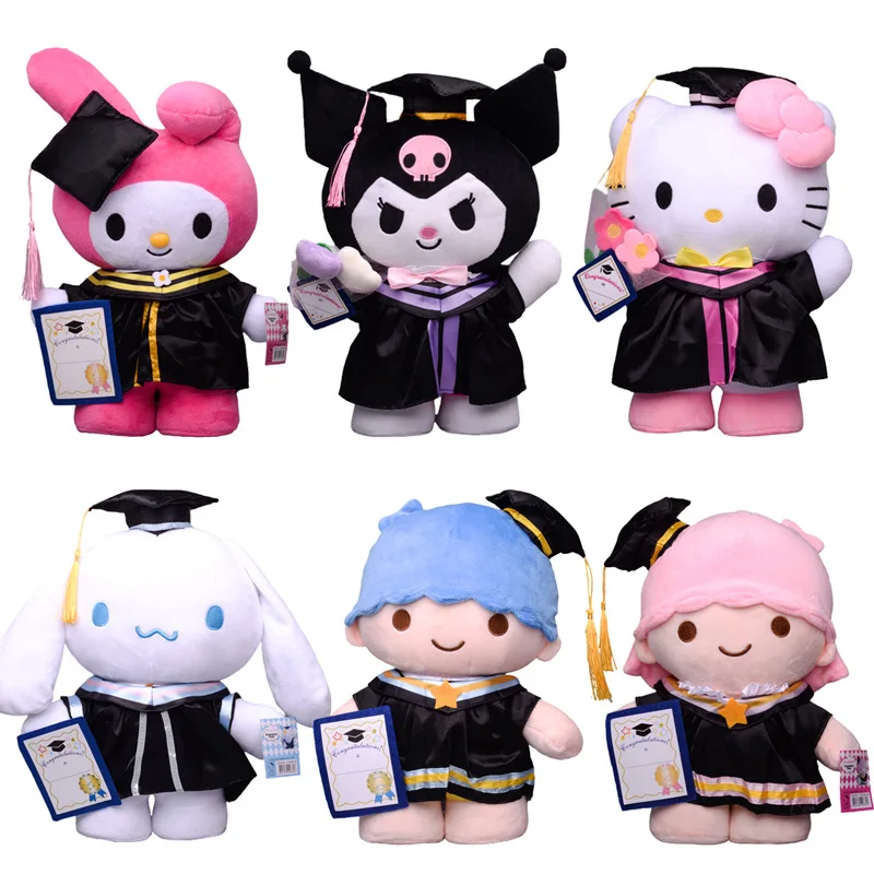 Sanrio New Sanrio Anime Graduation Season Plush Toy Cartoon Soft Stufffed Doll Room Decoration Toys For kids Gifts