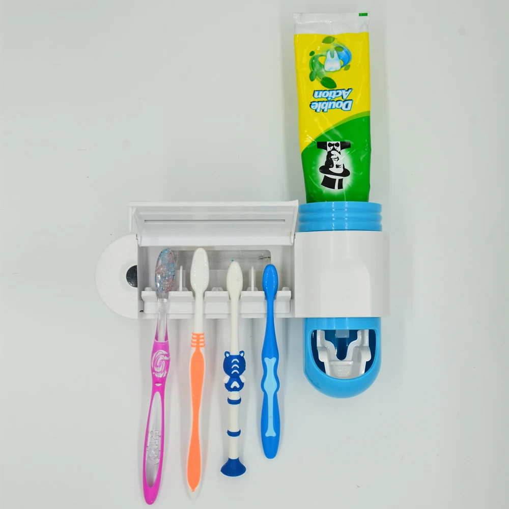 UV Toothbrush Sanitizer Machine Battery Operated Uv Sterilizer Toothbrush and Tooth Paste Dispenser