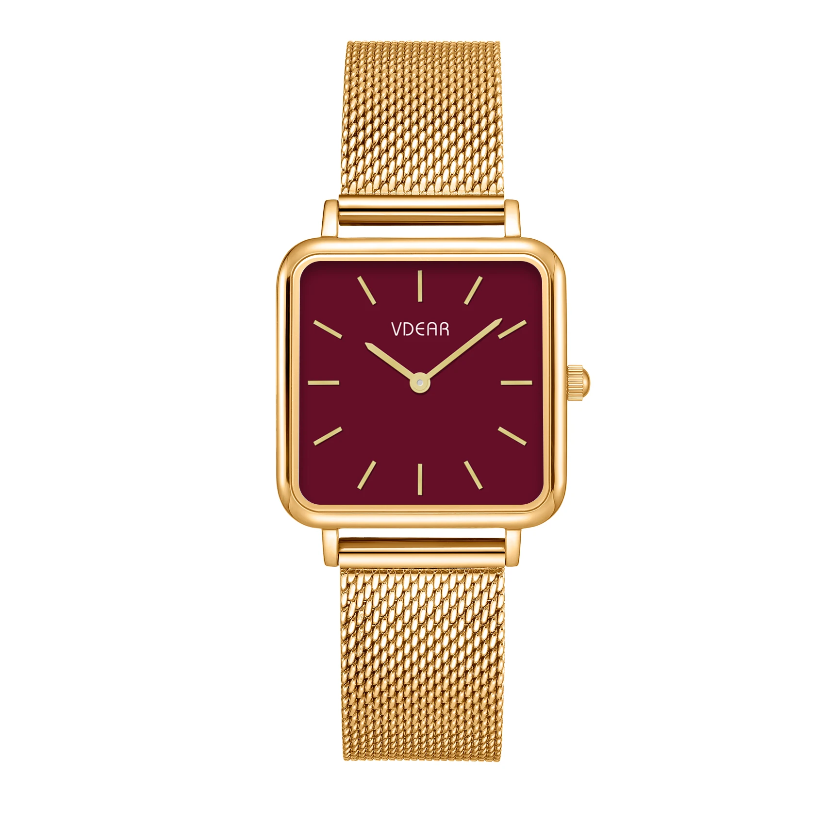 Stylish Quartz 3atm Waterproof Square Matte Red Dial Gold Case Luxury Female Modern Womens Watch Vintage High Quality Watch