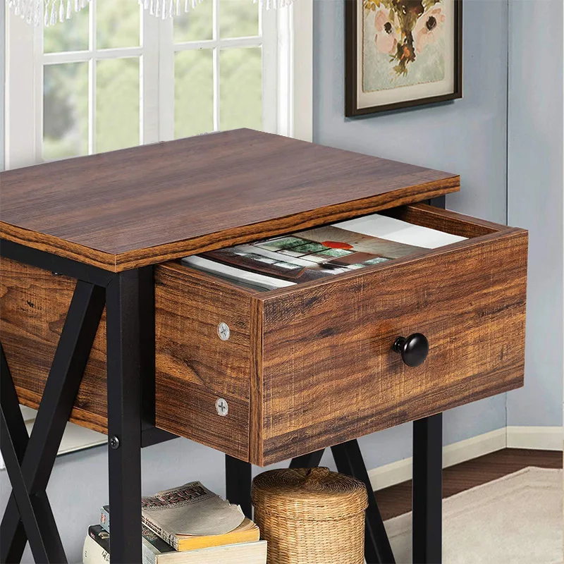 Modern Versatile Nightstands X-Design Side End Table Night Stand Storage Shelf with Drawer for Living Room and Bedroom
