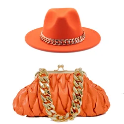 ladies chic felted wool fedora ruched pu quilted leather crossbody cloud dumpling chain bag