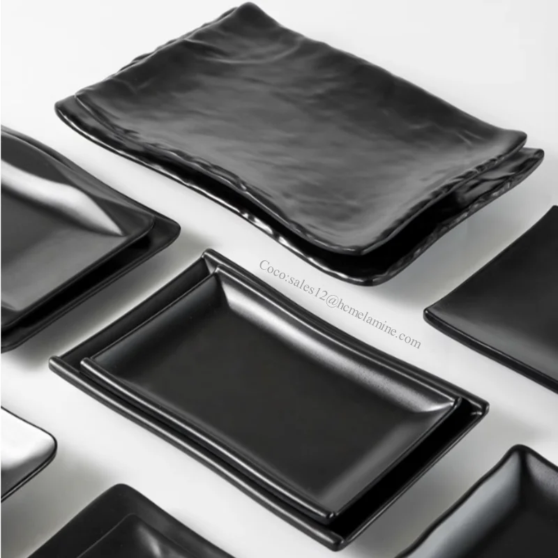 Hotel black nordic restaurant tableware plates Melamine dishes dinner plates crockery plates for restaurant