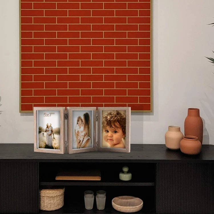 5x7 triple hinged picture shadow box 3 vertical opening mdf wood photo frame