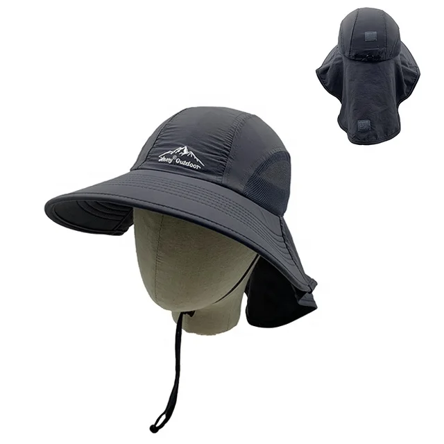 High quality polyester outdoor sun protection hunting hiking fishing cap wide brim safari bucket hat with neck flap and string