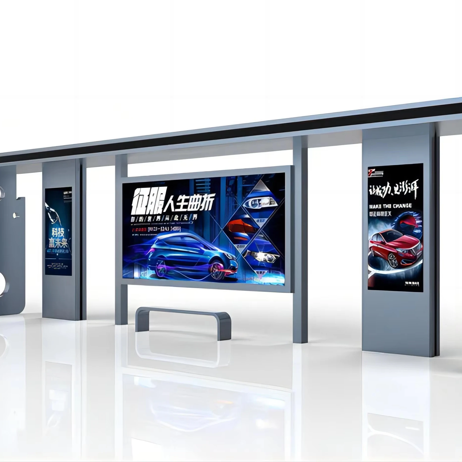 Custom Modern Outdoor Smart Bus Stop Shelter Waterproof Metal Structure LED Light Low Power Consumption Aluminum Frame Steel
