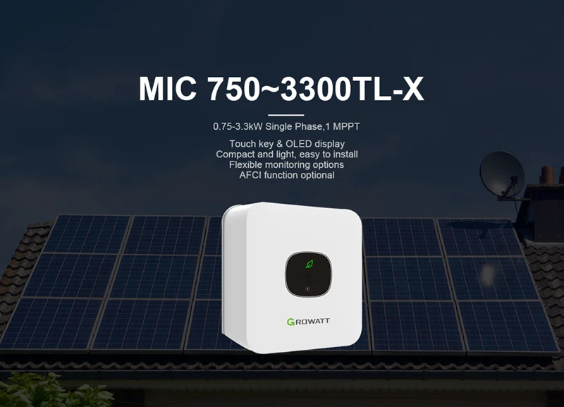 Growatt MIC 750~3300TL-X 0.75-3.3KW 500V 550V 1 MPPT Pure Sine Sungrow  Hybrid Wifi Module For Inverter