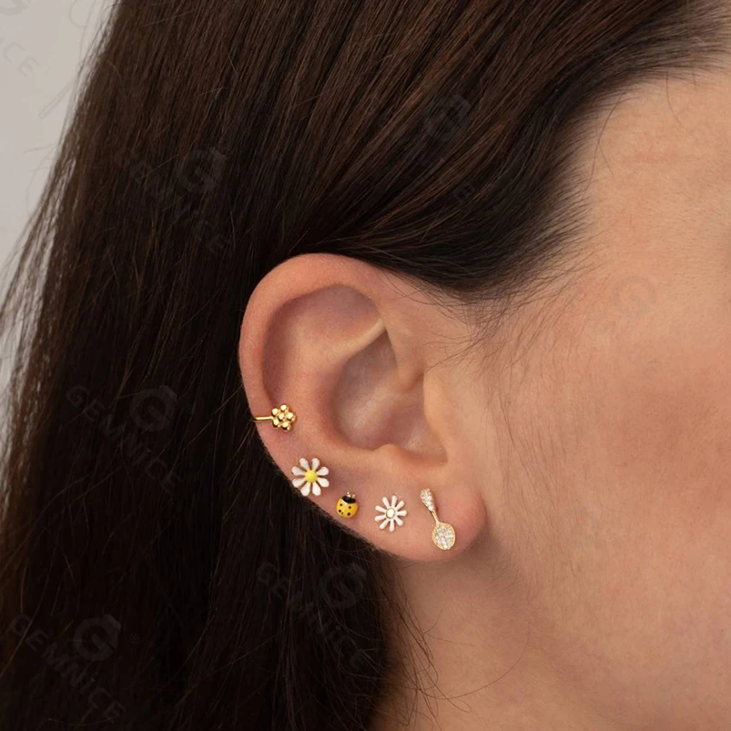 Gemnel cute S925 girls collection gold plated bag daisy stud earrings