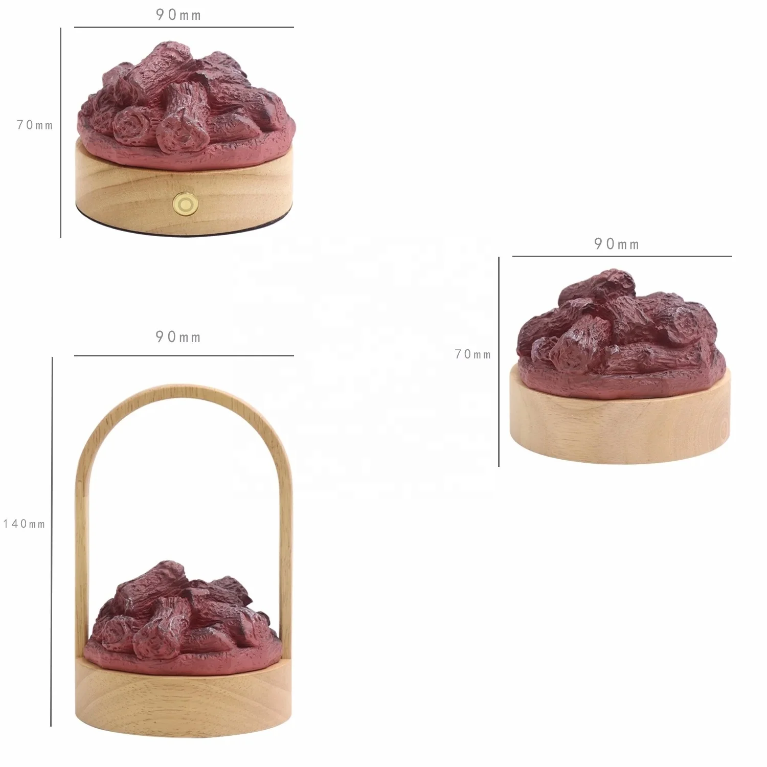 USB Decorative Lighting Rock Flame Lamp Battery Rechargeable Table Lamps Home Decor Luxury Resin Night Lights With Led Wood Base