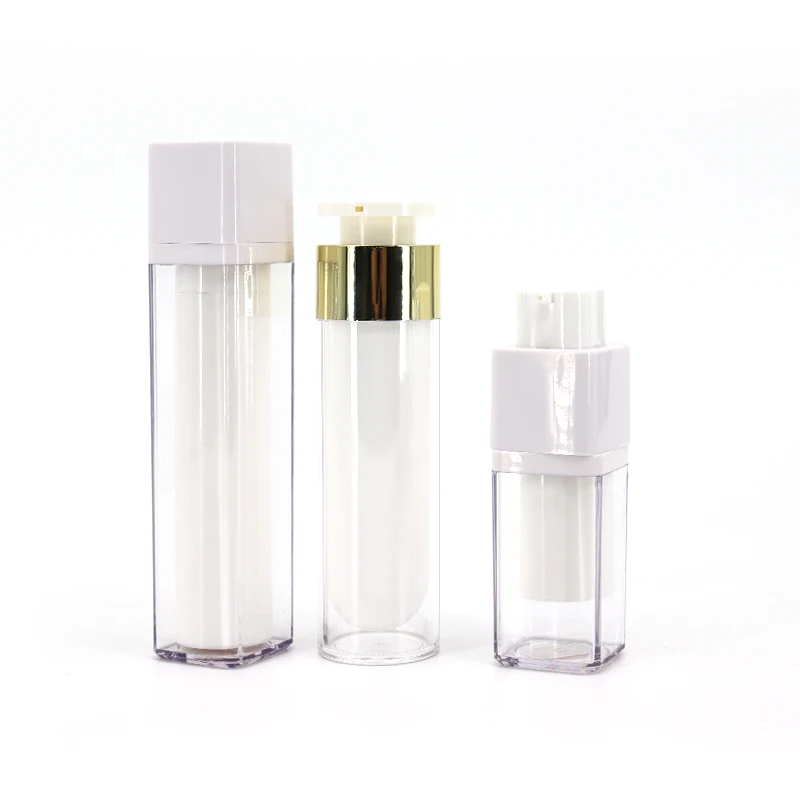 Double Wall Acrylic Square Transparent Lotion Eye Cream Serum White Clear 15ml 50ml 100ml Airless Pump Bottle with Twist Lock