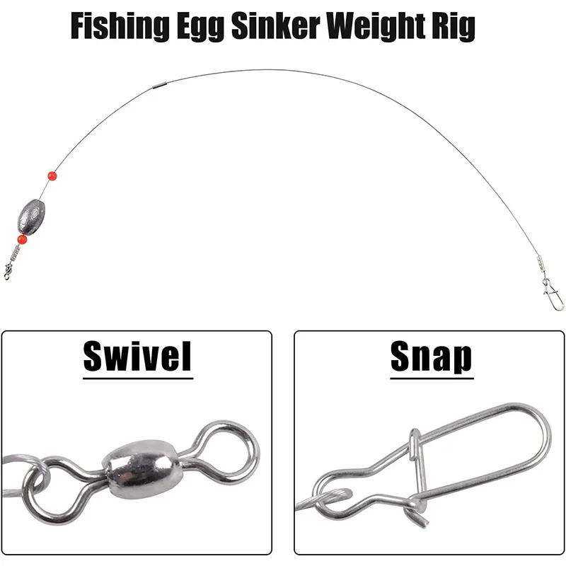 Fishing Egg Sinker Weight Rigs 6pcs Flounder Rig Saltwater Fishing Wire Leader with Egg Sinker Swivels Snap