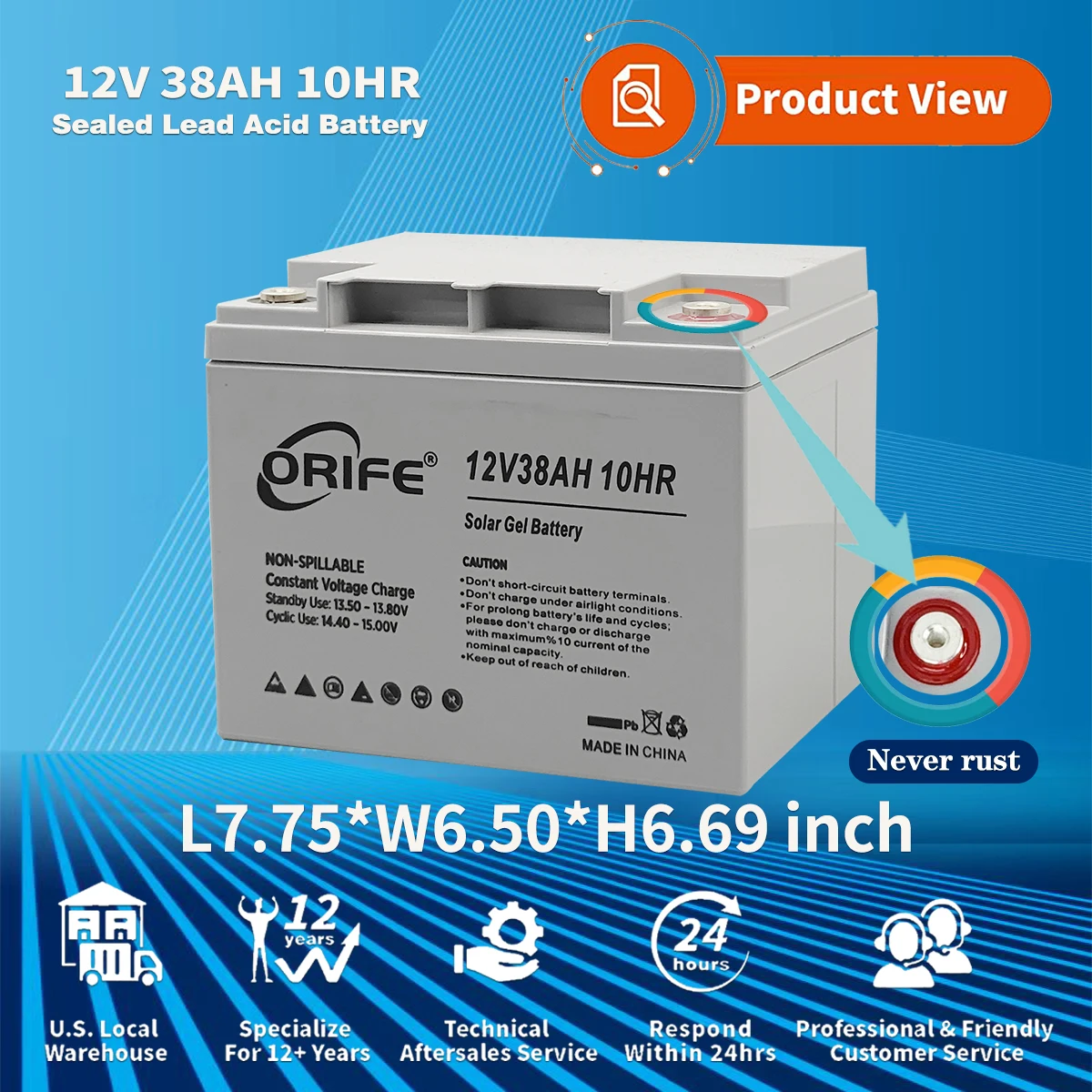 ORIFE custom inverter power tools deep cycle acumulator 12v 38ah calcium long life lead acid battery