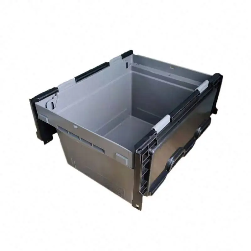 410*300*240 Wholesale cheap moving stackable tote logistics transport folding lid cover plastic crates for vegetables