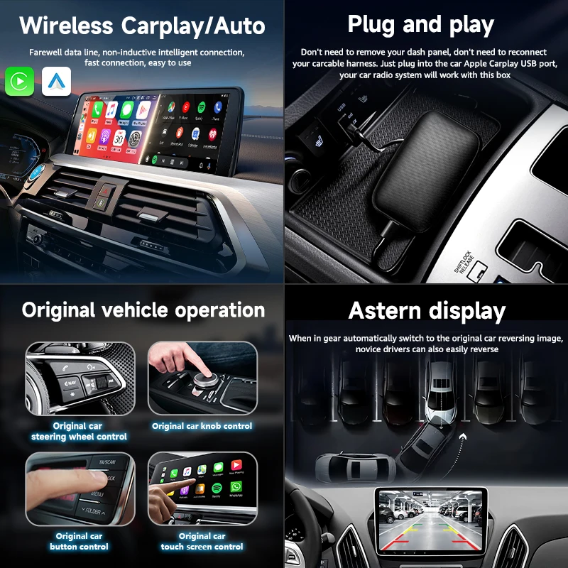 Wireless Carplay Adapter - 3 in 1 Wireless Carplay and Android Auto Adapter with Built in Netflix YouTube Support TF Card