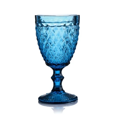 
Factory direct sales Embossed Vintage colored goblet wine glass for Water and juice 