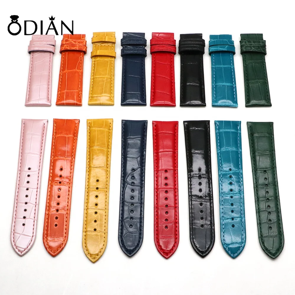 Odian Jewelry Genuine  Red Alligator America  Crocodile leather  watch band strap with stainless steel buckle