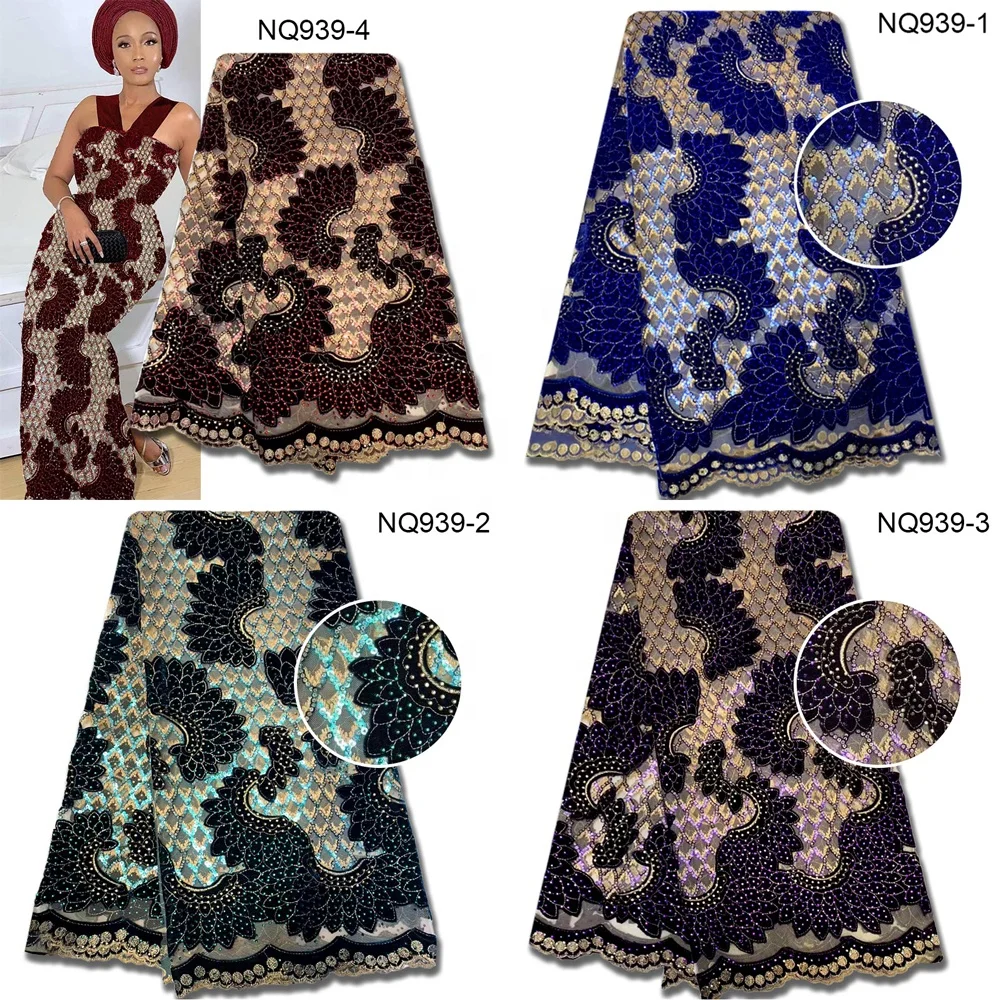 Sequin lace embroidery net fabric velvet sequin tulle fabric Lace Decoration and Club Dress Type One Shoulder Ruffle