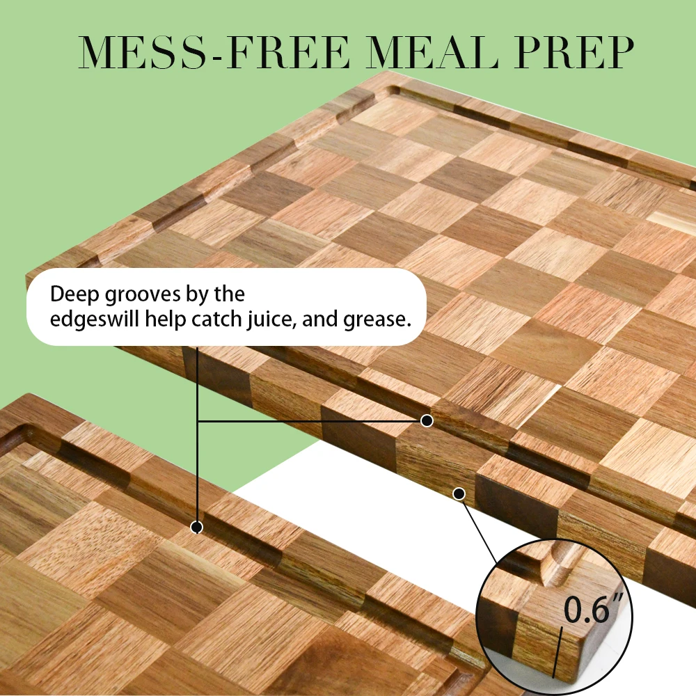 Large Acacia Wood Cutting Chopping Board for Kitchen with End-Grain,Thick Large Butcher Block with Juice Groove