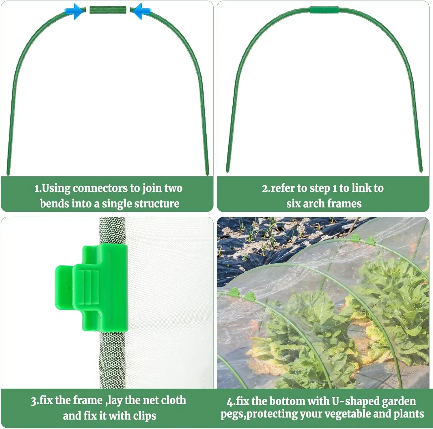 Garden poles green greenhouse frame structure tunnel greenhouse for tomato vegetables growing pipes 6PCS