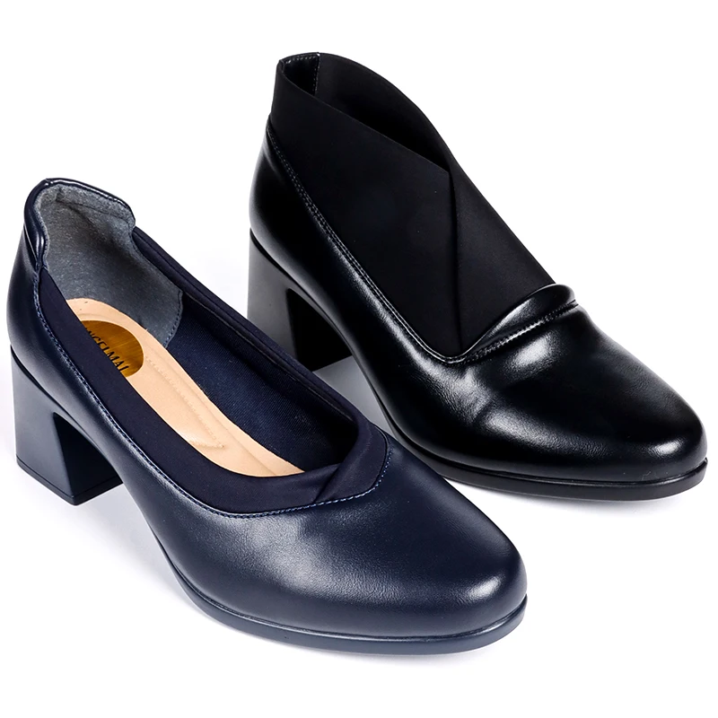 2023 New Style 6.5CM Women Pumps PU Leather Fabric Splicing Office Female Shoes Airline Hotel Interview Ladies Office Shoes