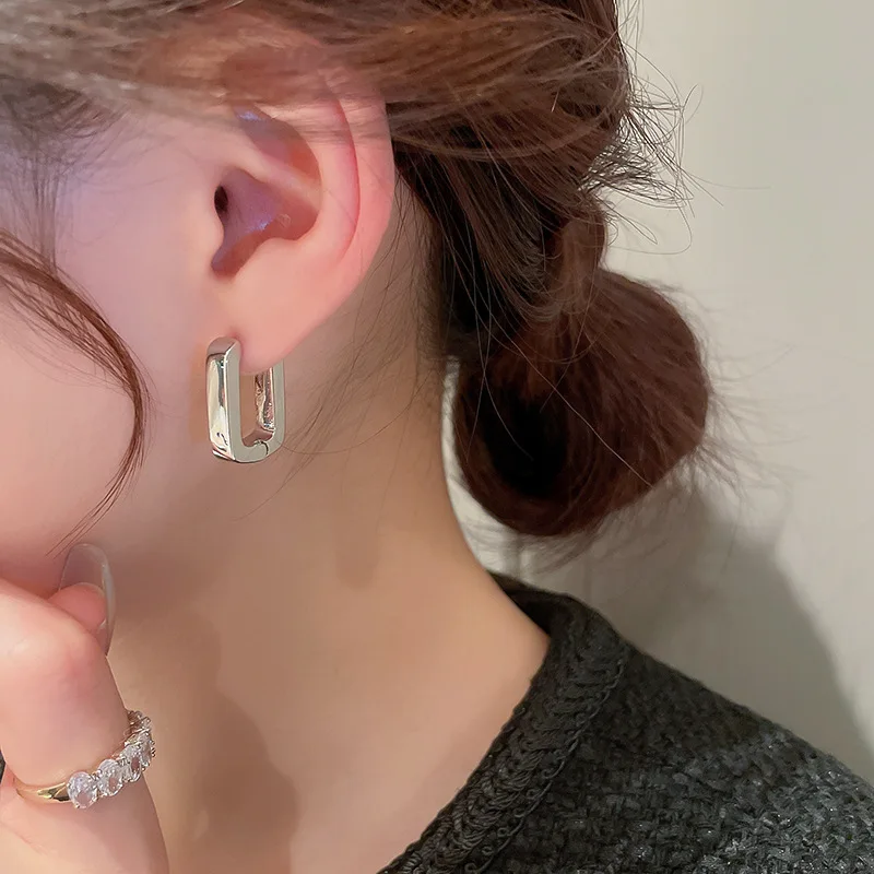 Tiny 18K Gold Plated Geometric Rectangle Hoop Earrings for Women Fashion Jewelry