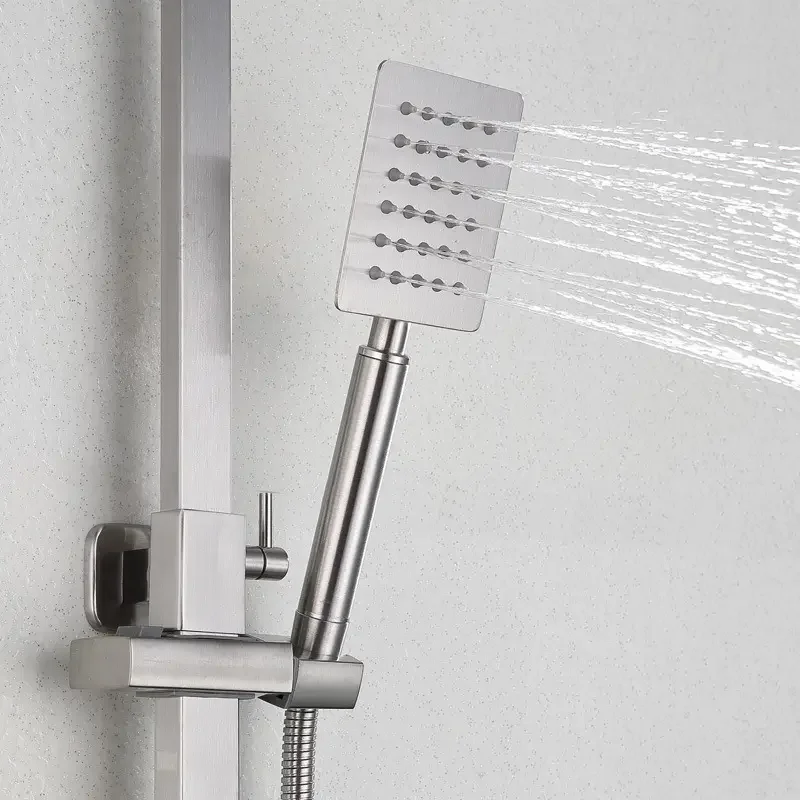 304 Stainless Steel Wall-Mounted Rainfall Bath Tub Shower Faucet Top Shower and Hand Shower Set Made of Brass