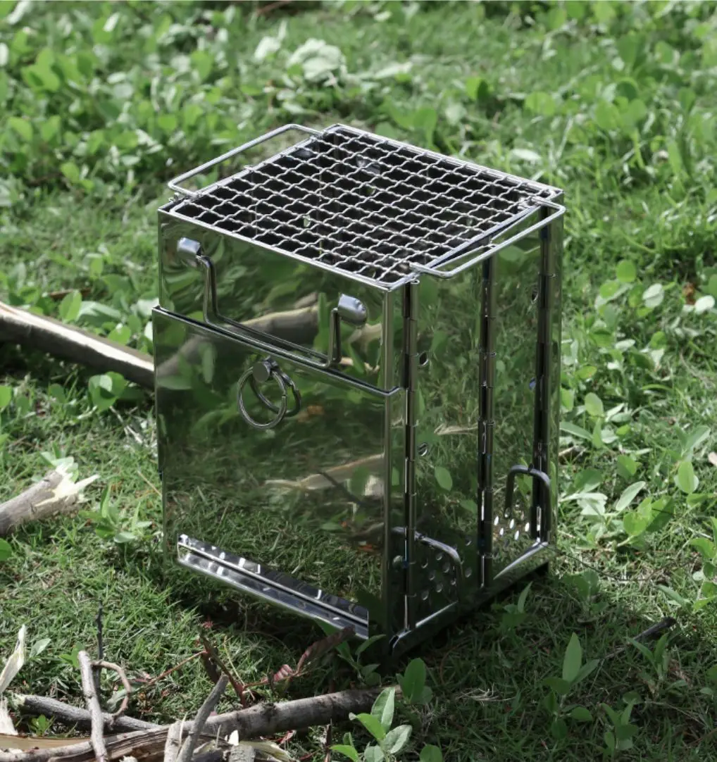 Portable Outdoor Home Camping Wood Stove Outdoor Stainless Steel Folding Barbecue Smoke Stove
