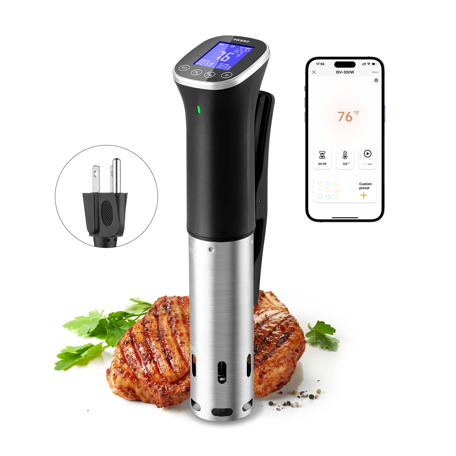 INKBIRD ISV-300W WiFi IPX7 Waterproof Sous Vide Machine with Recipes, Alarms, Timer, Booking Function for kitchen