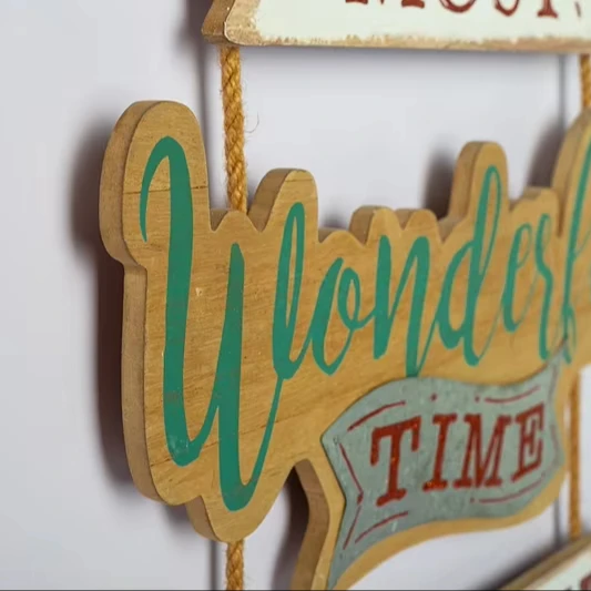 Wood Wall Sign Decor Hanging Density Board Christmas Braided Rope Wall Hanging Christmas Sign Wall Plaque Decoration