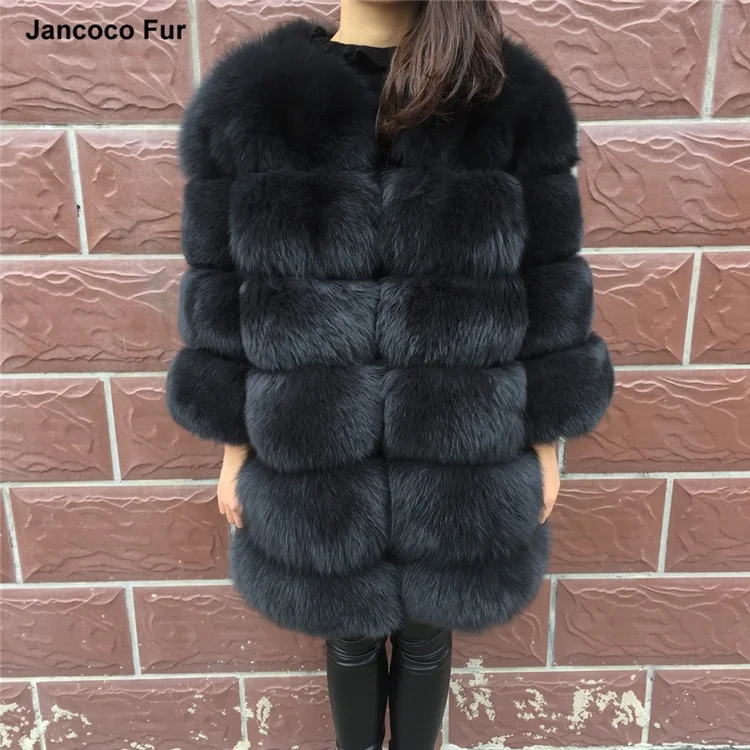 High Quality Winter Thick Warm Long Fashion Coats Real Black Fox Fur Coat