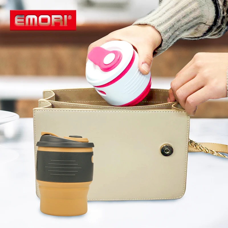 MOQ 500 pcs Multi Colors Leak Proof Silicone Collapsible Foldable Coffee Cup Mugs