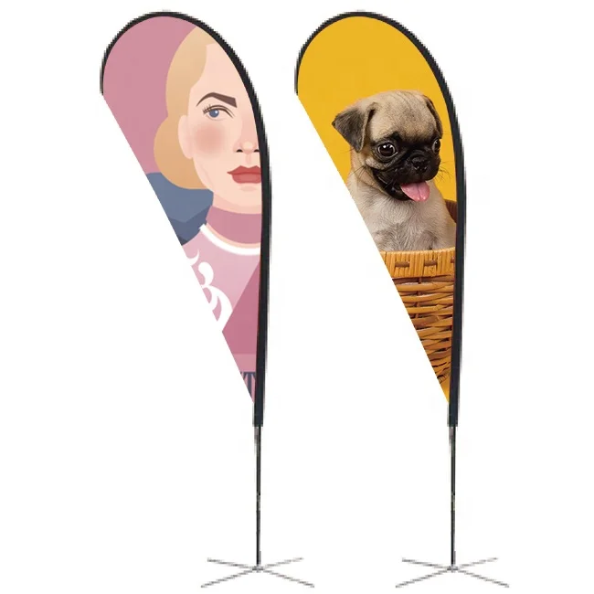 Polyester 3m Outdoor Wind Car Wash Zoom Double Sided Advertising Exhibition Feather Flag Pole Beach Banner