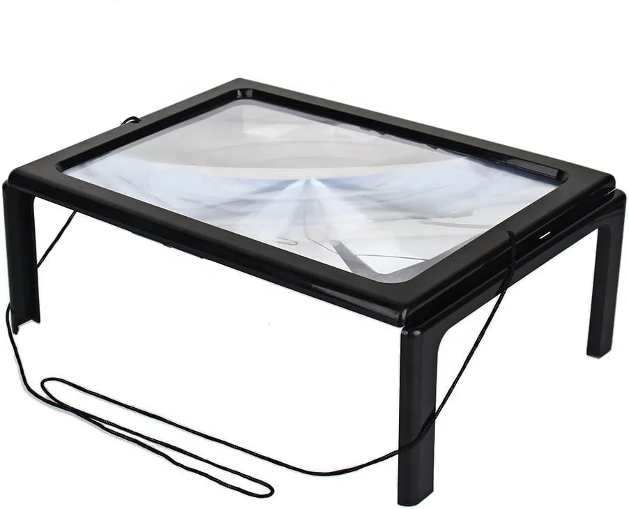 Hands 3X Magnifying Glass A4 Page with Light LED Magnifier for Reading Readers Book Textbook Magazine Material