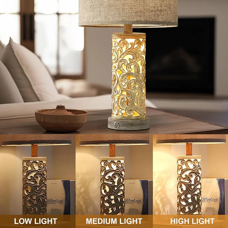 Touch control desk lamp 2-piece set with small night light suitable for living room, bedroom, farmhouse, bedside table lamp