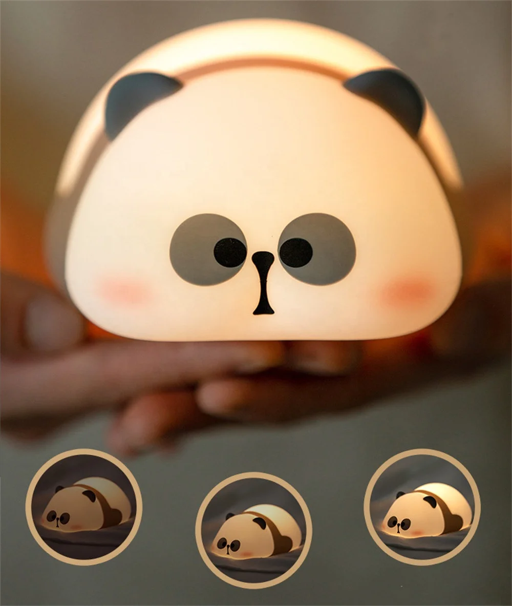 Biumart Children Night Light Silicone Long Lasting Eye Protection Pat Control New Product Wholesale Price Panda Night Light